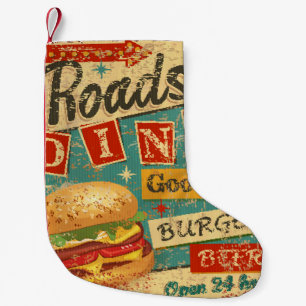 Vintage Roadside Diner metal sign. diner, retro, v Small Christmas Stocking