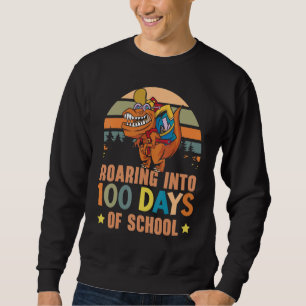 Vintage Roaring Into 100 Days Of School Dinosaur Sweatshirt