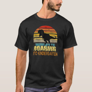 Vintage Roaring Into Kindergarten Teacher Kid Back T-Shirt