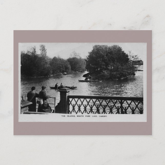 Vintage Roath Park Lake Cardiff Wales photo Postcard (Front)