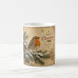 vintage robin christmas mug