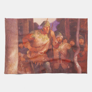 Vintage Robin Hood and His Merry Men by NC Wyeth Tea Towel