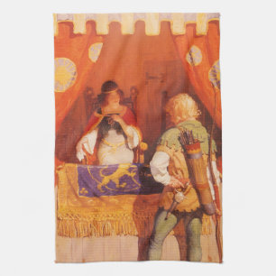Vintage Robin Hood Meets Maid Marian by NC Wyeth Tea Towel