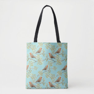 Vintage Robin Readbreast Art Pattern Tote Bag