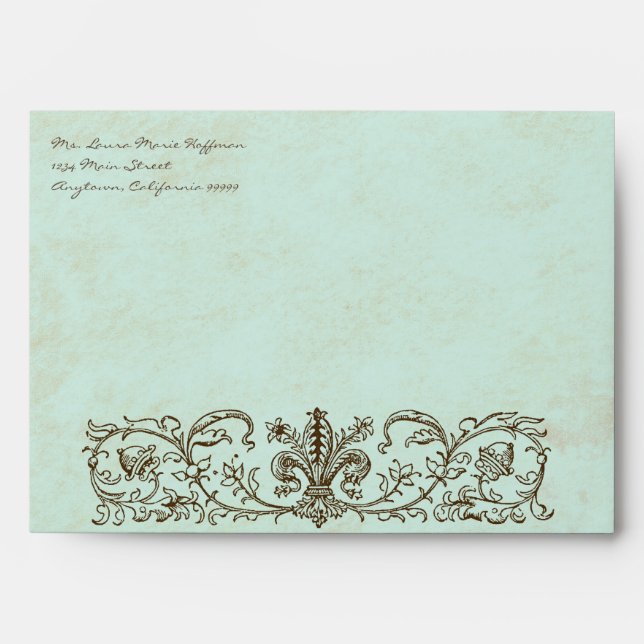 Vintage Robins Egg Blue Crown Swirl Flourish Envelopes (Front)