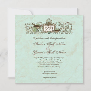 Vintage Robins Egg Blue Crown Swirl Flourish Invitation