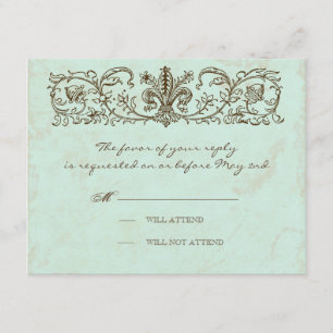 Vintage Robins Egg Blue Crown Swirl Flourish RSVP Card