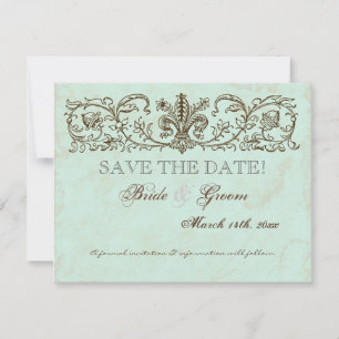 Vintage Robins Egg Blue Crown Swirl Flourish Save The Date