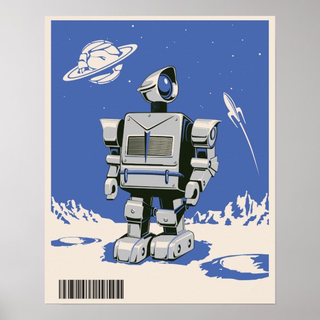 Vintage Robot 1 blue Poster (Front)