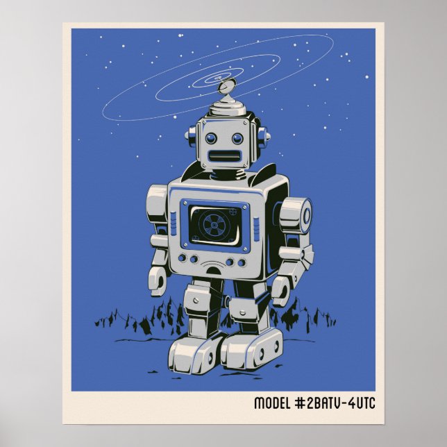 Vintage Robot 2 blue Poster (Front)