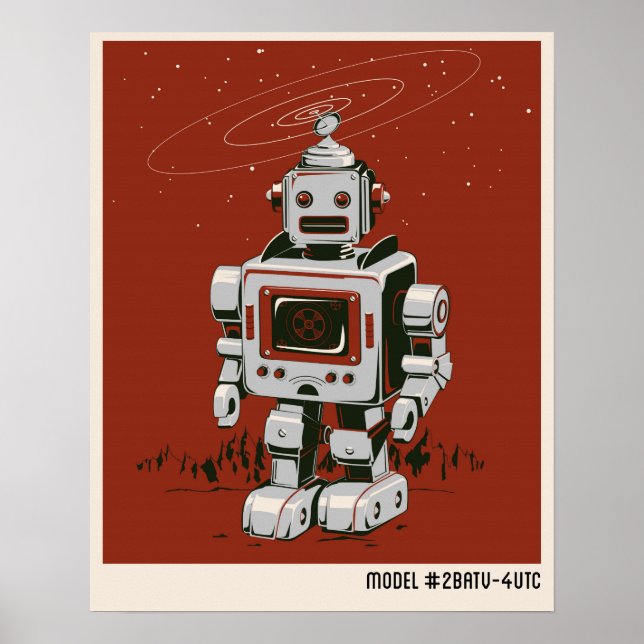 Vintage Robot 2 red Poster (Front)