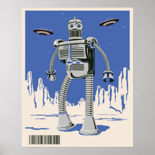 Vintage Robot 3 blue Poster
