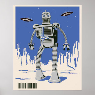 Vintage Robot 3 blue Poster