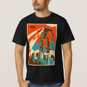 Vintage Robot Attacking City Retro Bot Sci-fi Fath T-Shirt