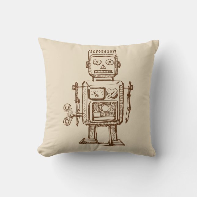 Vintage Robot Sketch / Drawing Cushion (Front)