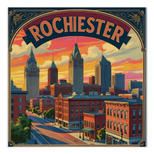 Vintage Rochester City Skyline New York USA Poster