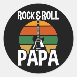 Vintage Rock And Roll Papa Guitar Fathers Day Classic Round Sticker