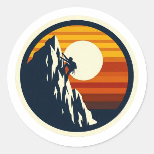 Vintage Rock Climbing Retro Sunset Mountain Sticke Classic Round Sticker