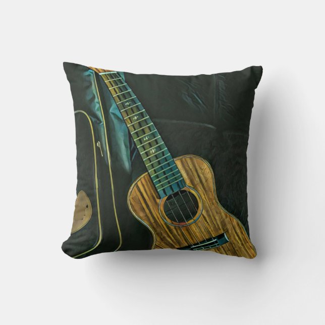 vintage rock guitar player artwork cushion (Front)