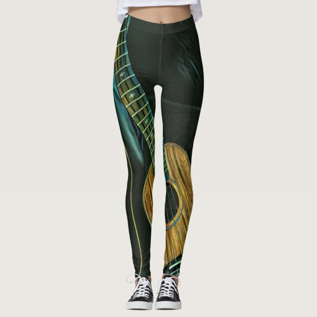 vintage rock guitar player artwork leggings (Front)