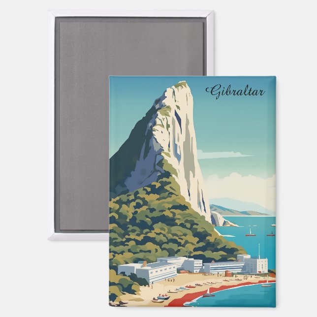 Vintage Rock of Gibraltar Travel Art Magnet (Front/Back)