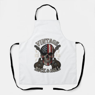 Vintage Rock Skull American Flag Guitar Retro Rock Apron