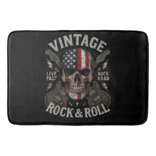 Vintage Rock Skull American Flag Guitar Retro Rock Bath Mat
