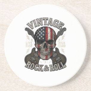 Vintage Rock Skull American Flag Guitar Retro Rock Coaster