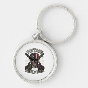 Vintage Rock Skull American Flag Guitar Retro Rock Key Ring