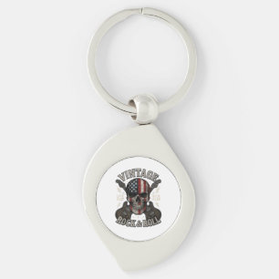Vintage Rock Skull American Flag Guitar Retro Rock Key Ring