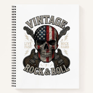 Vintage Rock Skull American Flag Guitar Retro Rock Notebook