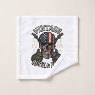 Vintage Rock Skull American Flag Guitar Retro Rock Wash Cloth