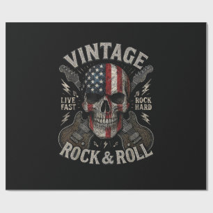 Vintage Rock Skull American Flag Guitar Retro Rock Wrapping Paper