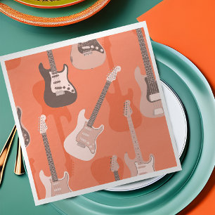 Vintage Rock Star Guitarist Orange Birthday Party Napkin
