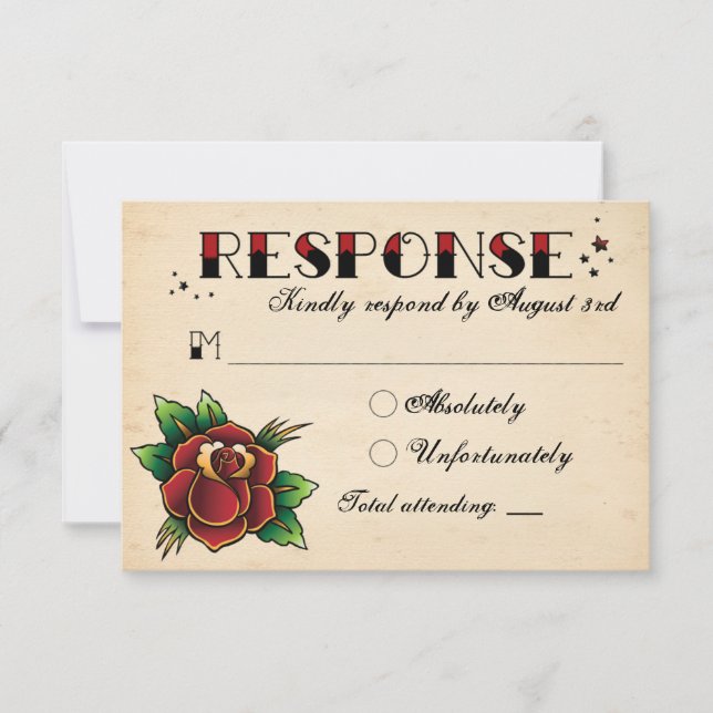 Vintage Rockabilly Tattoo Wedding RSVP Card (Front)