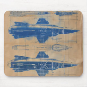 Vintage Rocket Blueprint Mouse Pad