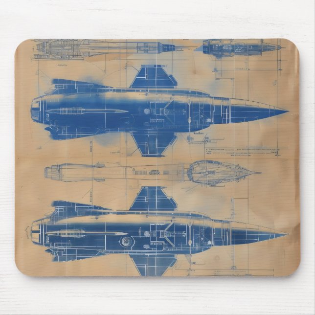 Vintage Rocket Blueprint Mouse Pad (Front)