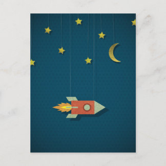 Vintage Rocket in Space Postcard