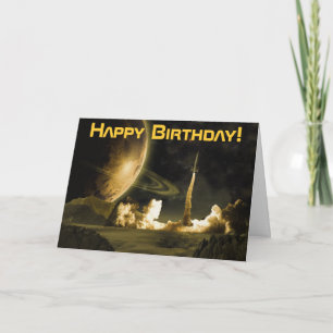 Vintage Rocket Launch Birthday Card