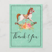 Vintage Rocking Horse and Floral Bouquet Thank You