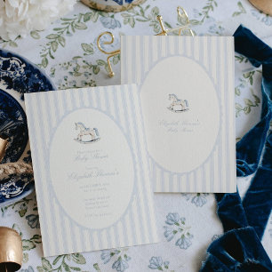 Vintage Rocking Horse Boy Blue Baby Shower Invitation