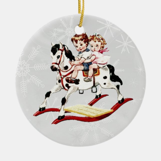 Vintage Rocking Horse Ceramic Ornament (Front)