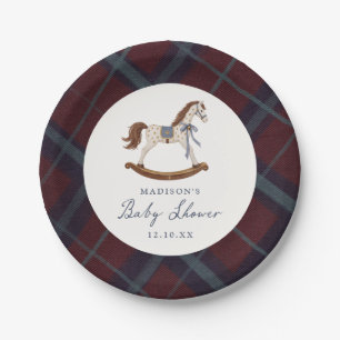 Vintage Rocking Horse Christmas Baby Shower Paper Plate