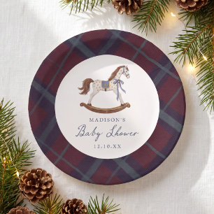 Vintage Rocking Horse Christmas Baby Shower Paper Plate