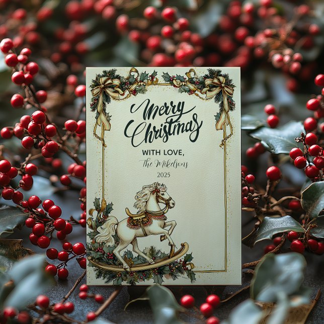 Vintage Rocking Horse Christmas Holiday Card (Creator Uploaded)