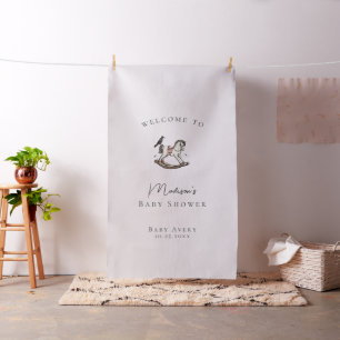 Vintage Rocking Horse Fabric Baby Shower Sign
