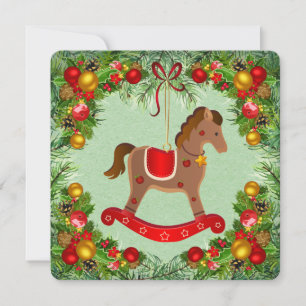 Vintage Rocking Horse Ornament Flat Card