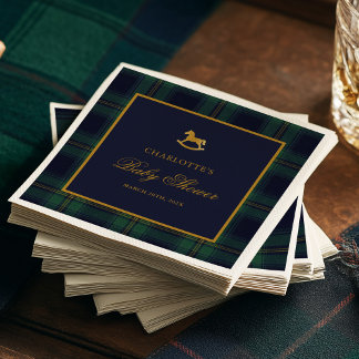 Vintage Rocking Horse Plaid Baby Shower Napkin