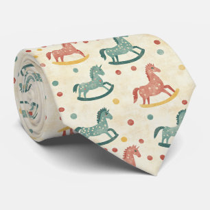 Vintage Rocking Horse Rust Plaid Nursery Pattern Tie