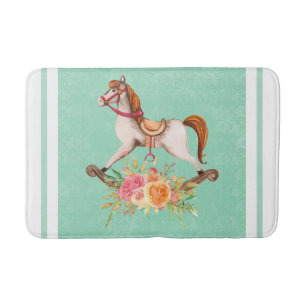 Vintage Rocking Horse with Floral Bouquet Bath Mat